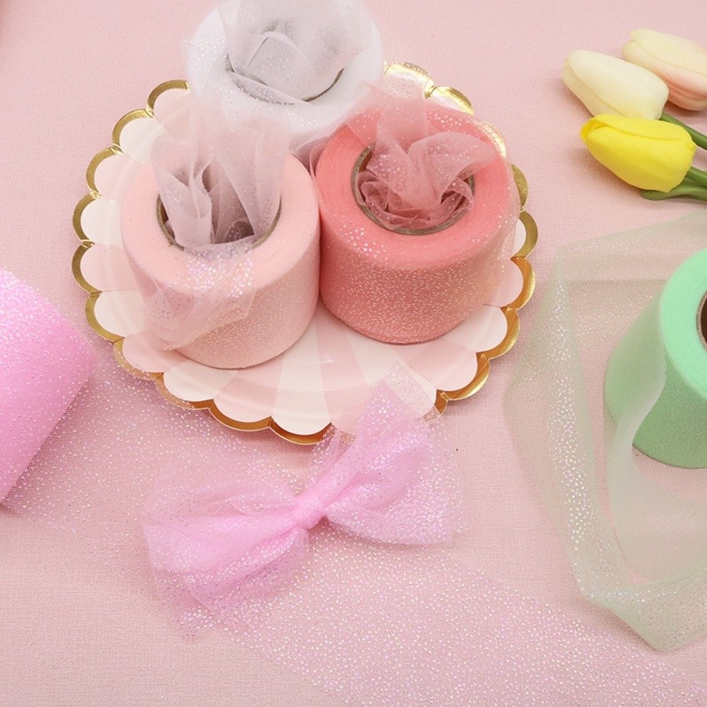 Ribbon Organza Roll - 6 センチメートル 25 ヤードクリスタルスパンコールリボンオーガンザ DIY クラフトグリッタードットチュールロール結婚式誕生日装飾ギフトラッピングブーケ