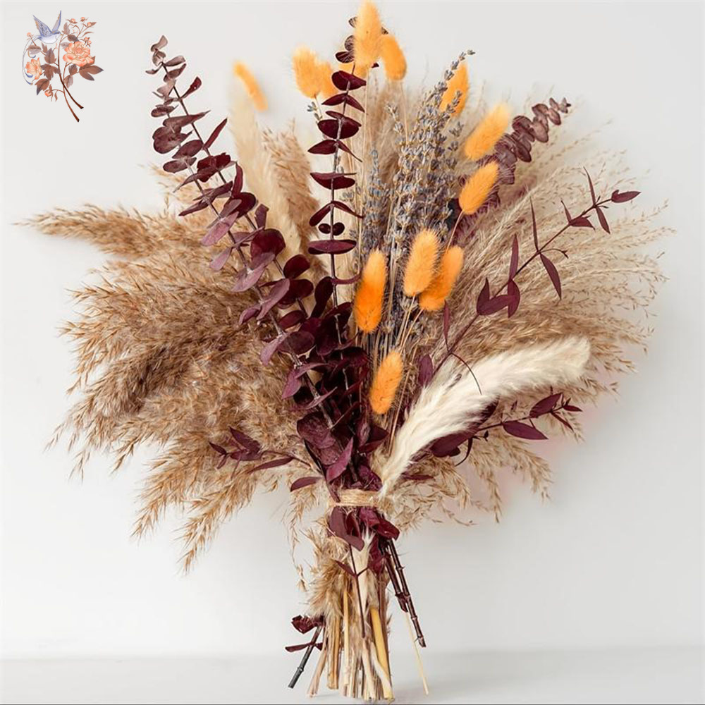 Dried Flower Bunch - 75 個乾燥ススキユーカリの葉の花の花束オレンジ秋の結婚式の装飾バニーテール花束自由奔放に生きるホームテーブルアレンジメント