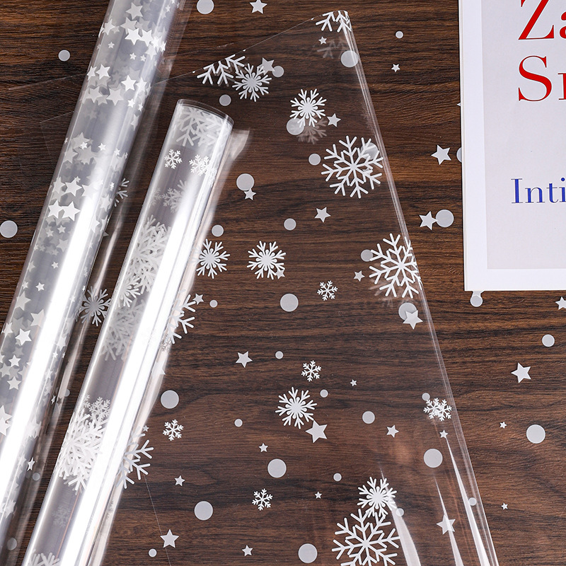 Cellophane Wrap Clear - 56X56cm セロファンラップロール クリア クリスマスデコレーション 雪の結晶デザイン グラスシンギフト包装紙