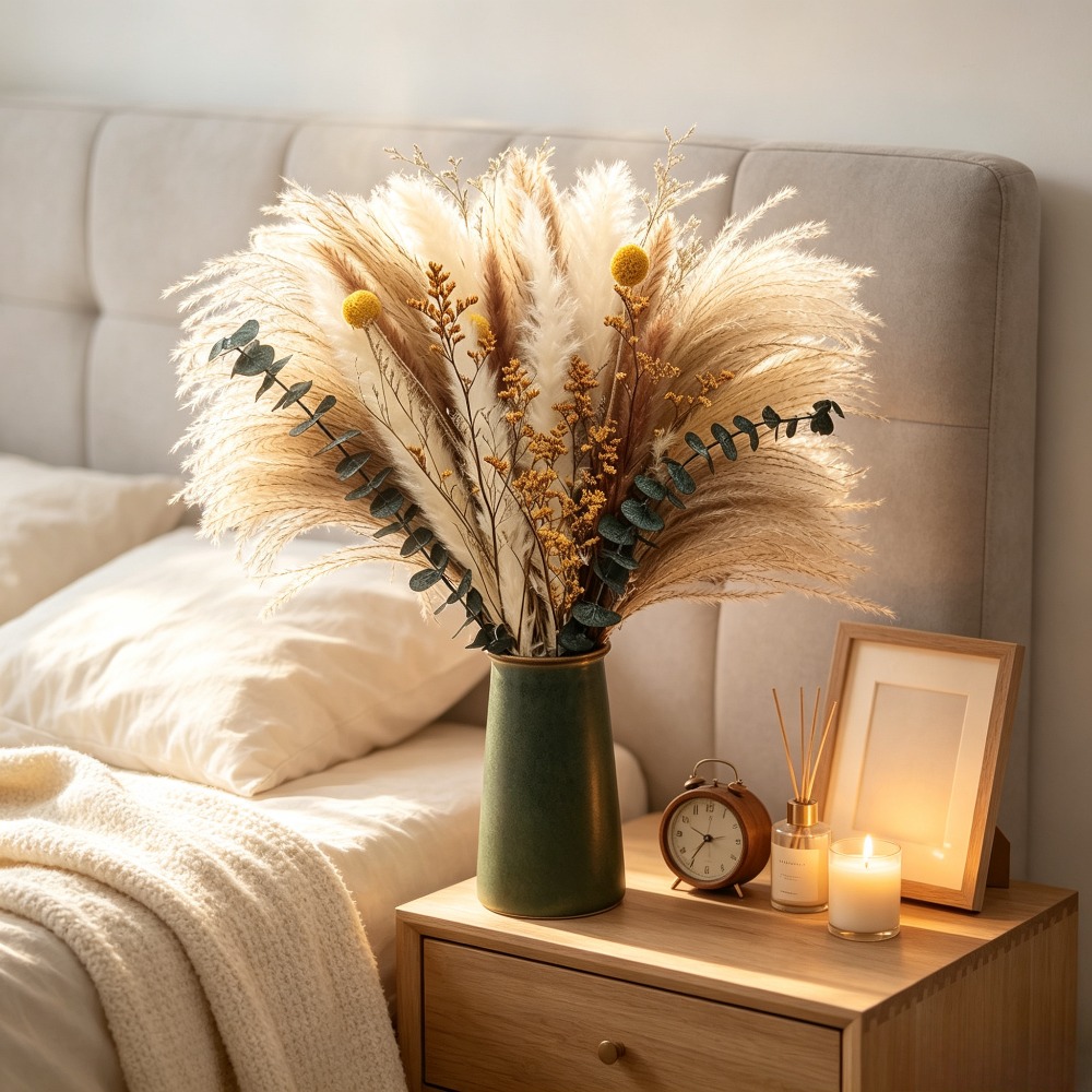 Dried Flower Bunch - ドライフラワーブーケ、素朴な装飾用ドライフラワーバンチ、ホームテーブルベース、ウェディングボホデコレーション用