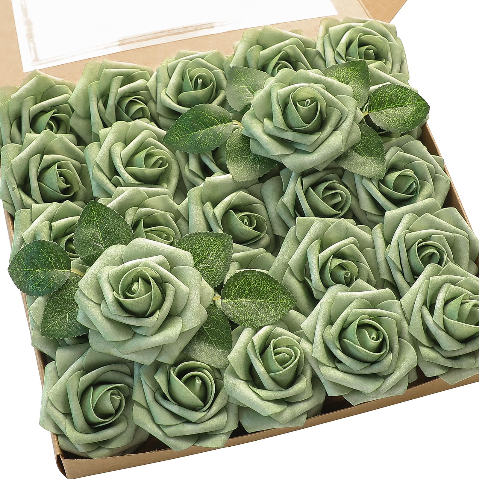 Florist Supply Bulk - 人工緑の泡バラ,偽物の花,結婚式のブーケ,リアルなシャワーセンターピース,25個