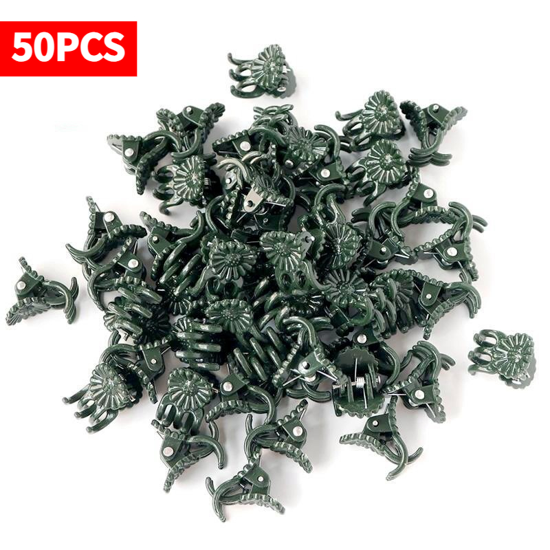 Florist Supply Bulk - 50個入り 5本爪 ダークグリーン 植物クリップ 蘭の花サポートクランプ つる性植物の茎固定具
