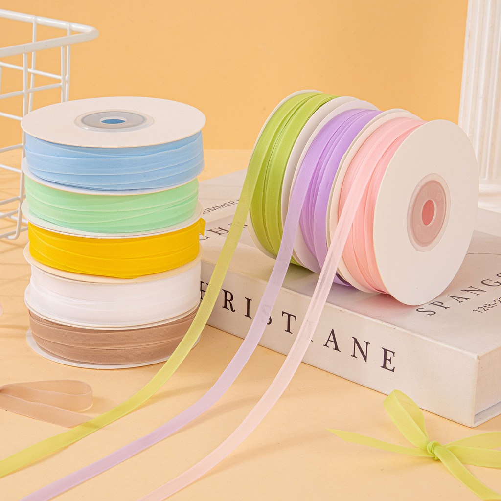 Ribbon Organza Roll - 25ヤード/ロール 6mm 両面ミルクシアー オーガンザリボン 半透明マカロンカラーリボン DIYリボン