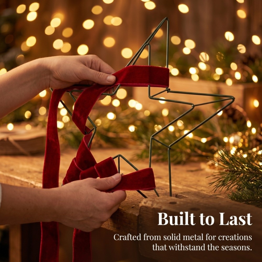 Wreath Form Wire - お祝い用の吊り下げ式メタルワイヤースターリースフレーム、11.8インチ、グリーンワイヤーリースフレーム、スターメタルリースフォーム、新年飾り