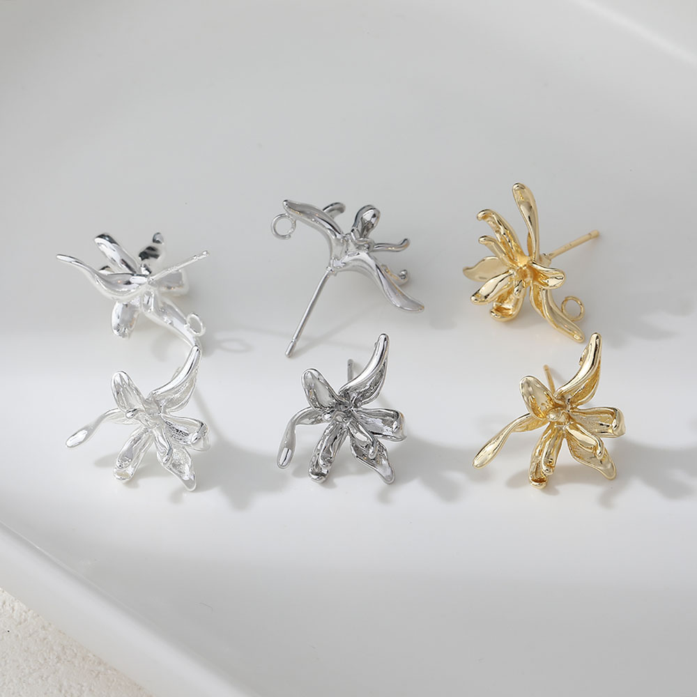 Flower Supplies - 4 個可憐な花の形の耳のスタッド Diy イヤリングコネクタジュエリーメイキング所見用品 14 k
