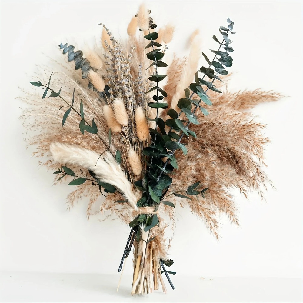 Dried Flower Bunch - 80 個のナチュラルドライフラワーブーケ家の装飾ススキ葦草ウサギの尾ブーケ自由奔放に生きるホームアレンジメント