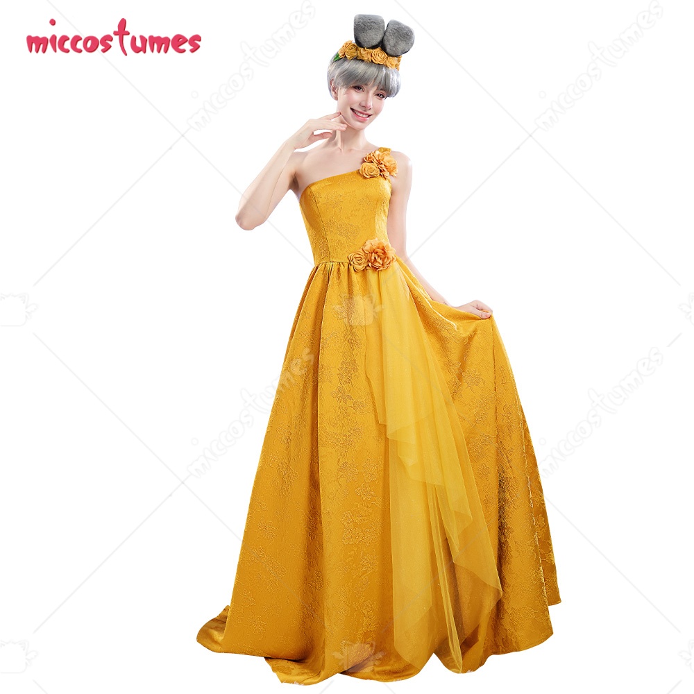 Florist Supplies - 【出荷準備完了】Miccostumes 女性用ウサギコスプレガウンドレス イエローコスプレドレス 耳付きヘアバンドと花のヘアアクセサリー付き