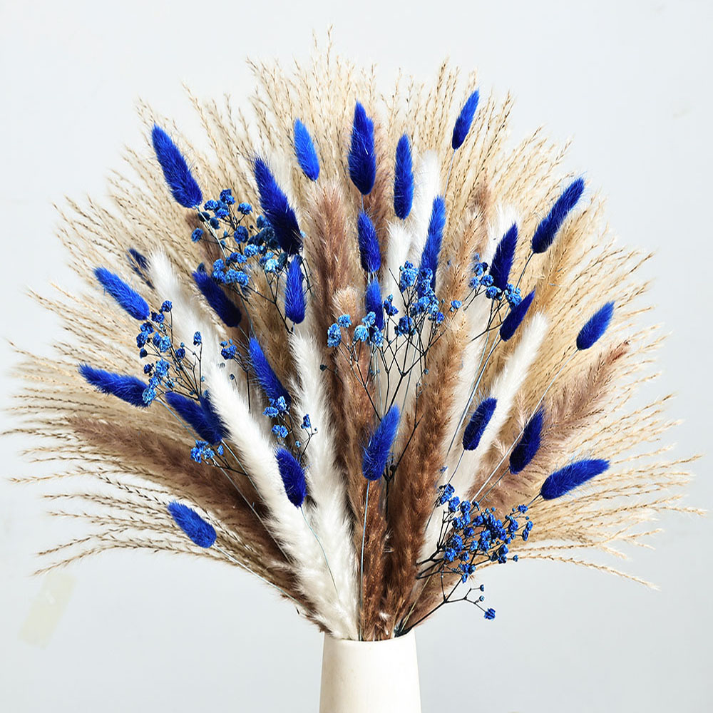 Baby Breath Dried - 70本入り ブルー パンパスグラス 造花 ドライフラワー 本物そっくりのカスミソウ