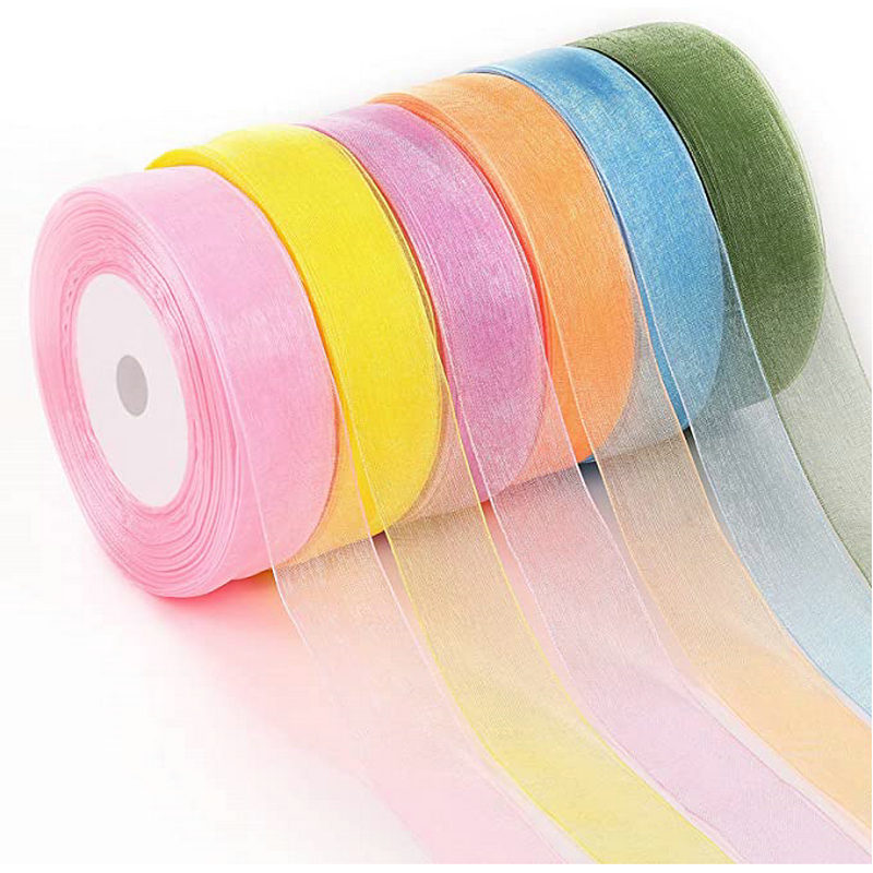 Ribbon Organza Roll - ロールあたり50メートルのオーガンザリボン,ギフト包装,クリスマスリボン,10,15,20,25,40,50mm,卸売