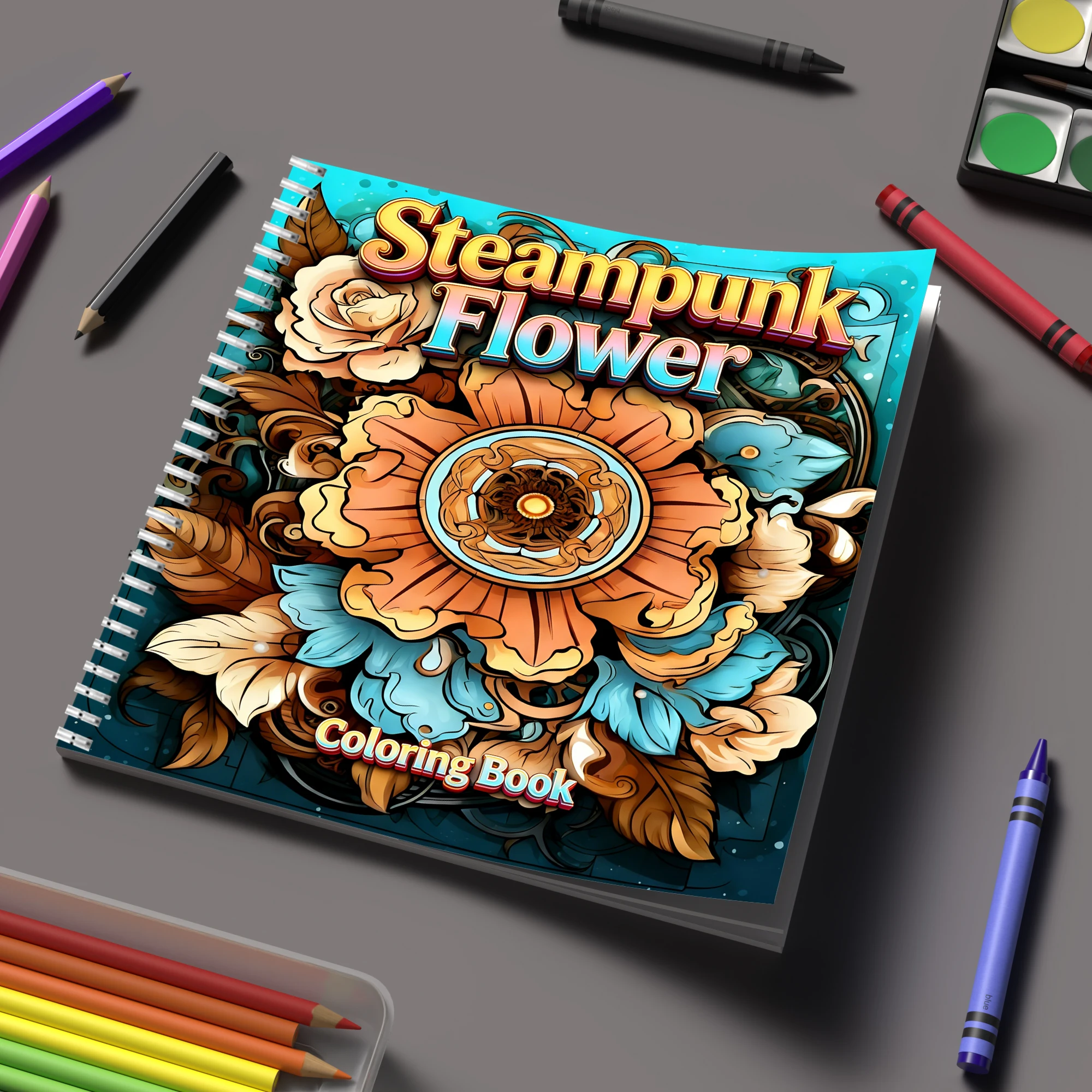Flower Supplies - 塗り絵ブック スチームパンクフラワー 大人向け塗り絵ブック、誕生日プレゼント、新学期用品、大人向けのかわいい描画ブック