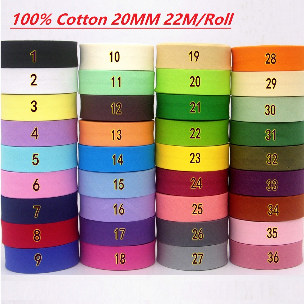 Ribbon Organza Roll - 22m/ロール 100%コットンバイアステープ、幅20mm 3/4インチ アイロン加工シングルフォールドバインディングバイアステープ、衣料品クラフトDIY手作り用