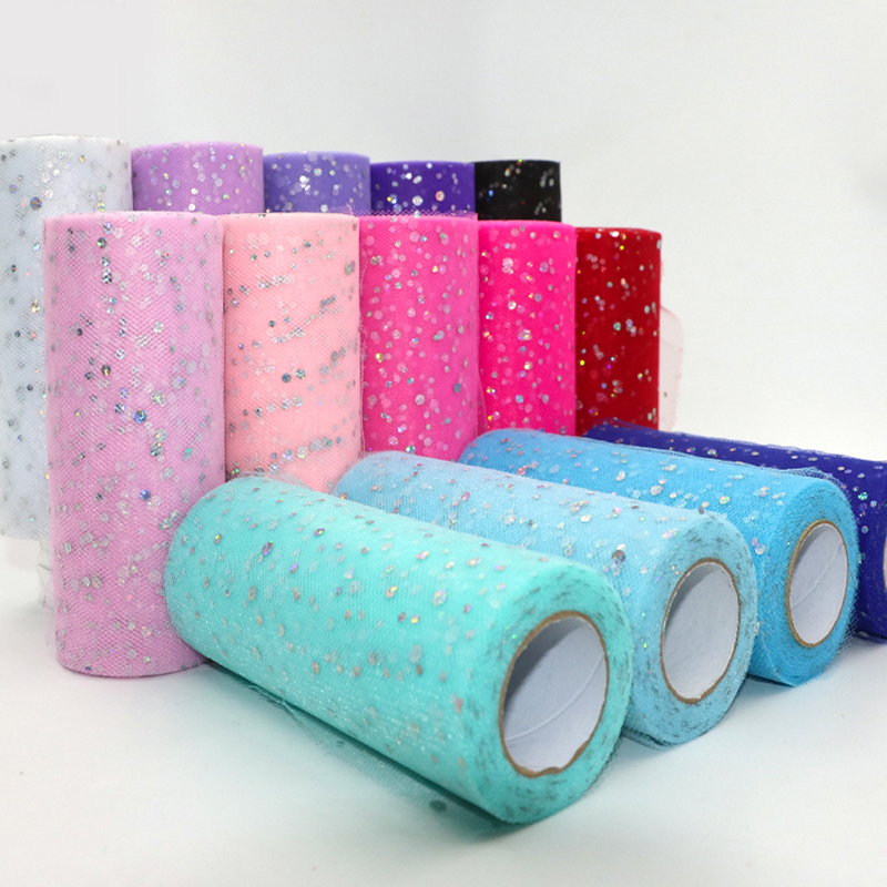 Ribbon Organza Roll - グリッタースパンコールチュールロール 10 ヤード 15 センチメートルオーガンザレーザー工芸チュチュ生地結婚式の装飾白チュール誕生日パーティー用品