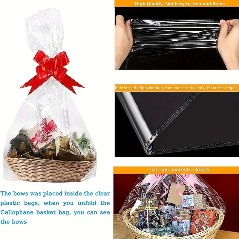 20/50 ピースの大きな透明セロファンバッグ、弓付き、バス - Cellophane Wrap Clear のレビューと価格