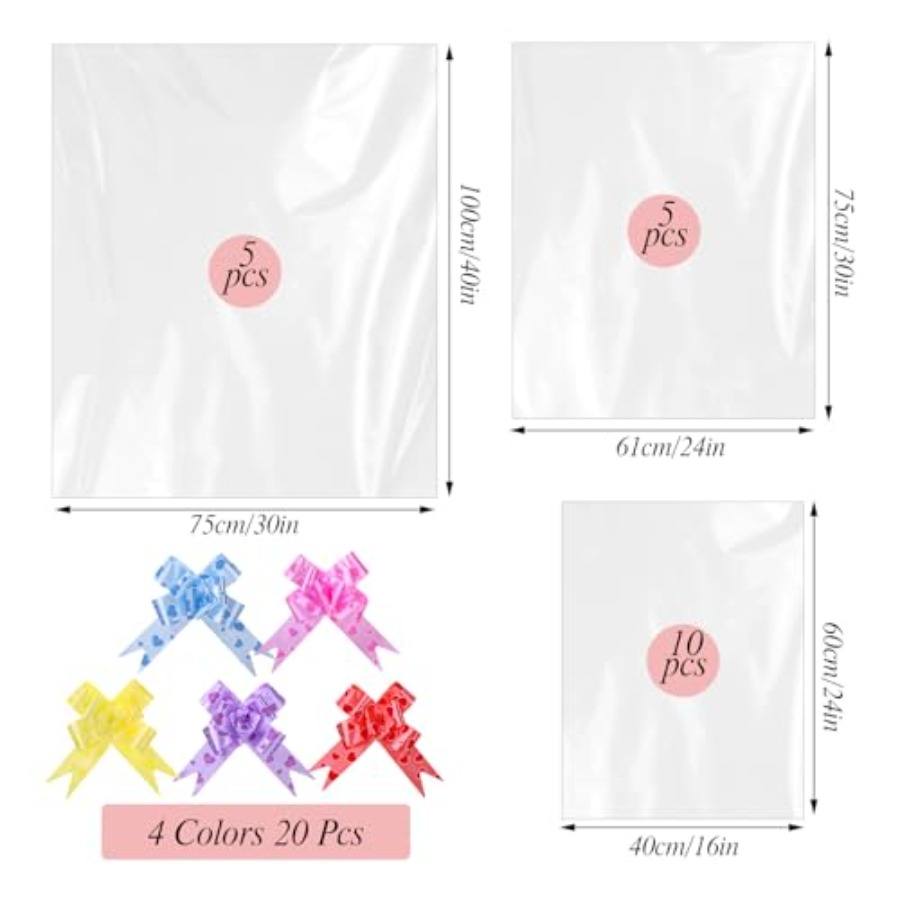 20枚入り大型セロファンバッグ 3サイズ 30x40 24x - Cellophane Wrap Clear のレビューと価格