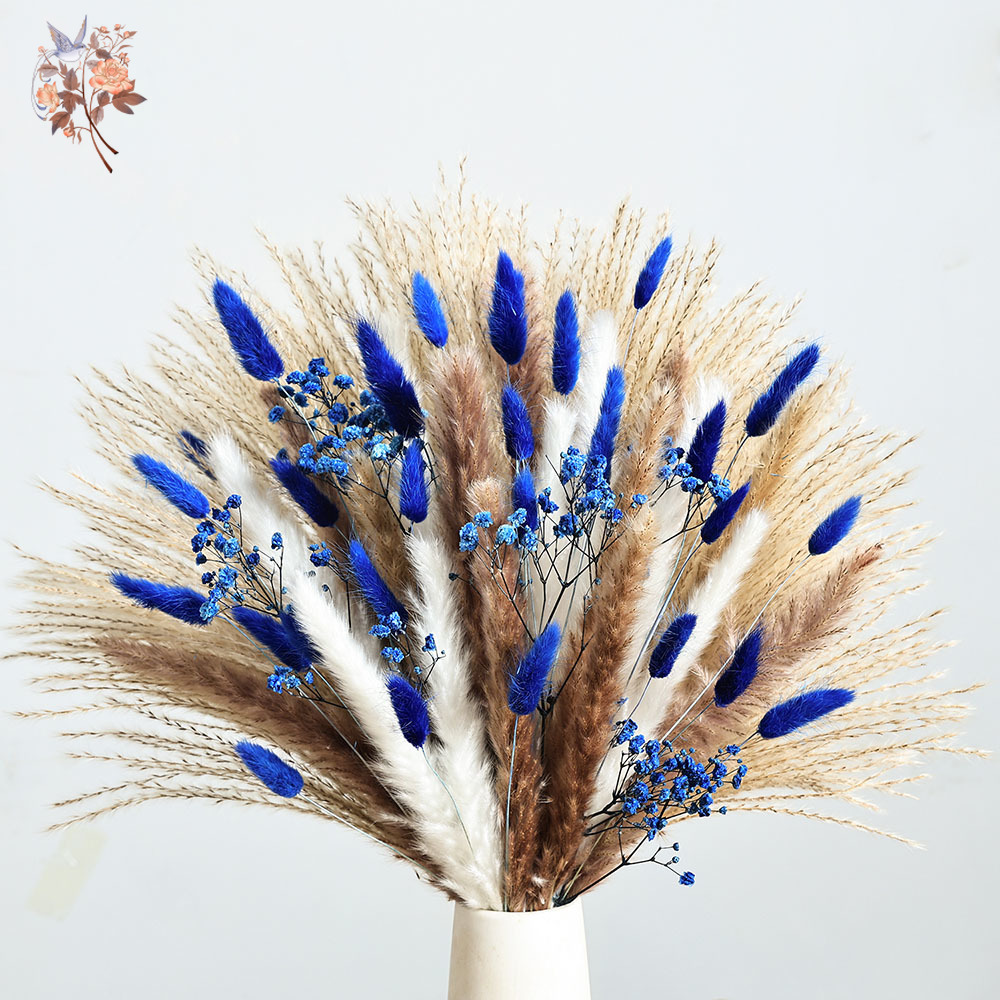 70 茎ブルーふわふわウサギの尻尾ススキの束ドライフラワーブ - Dried Flower Bunch のレビューと価格