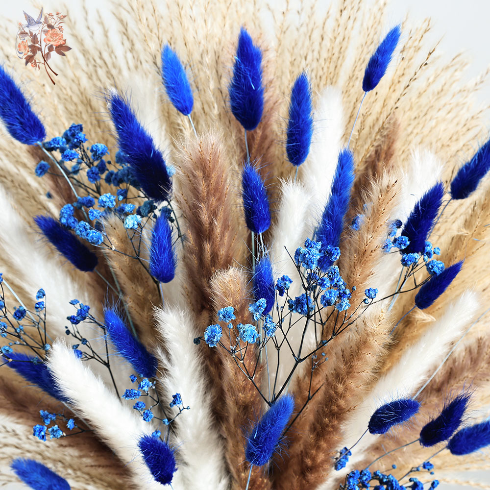 70 茎ブルーふわふわウサギの尻尾ススキの束ドライフラワーブ - Dried Flower Bunch のレビューと価格