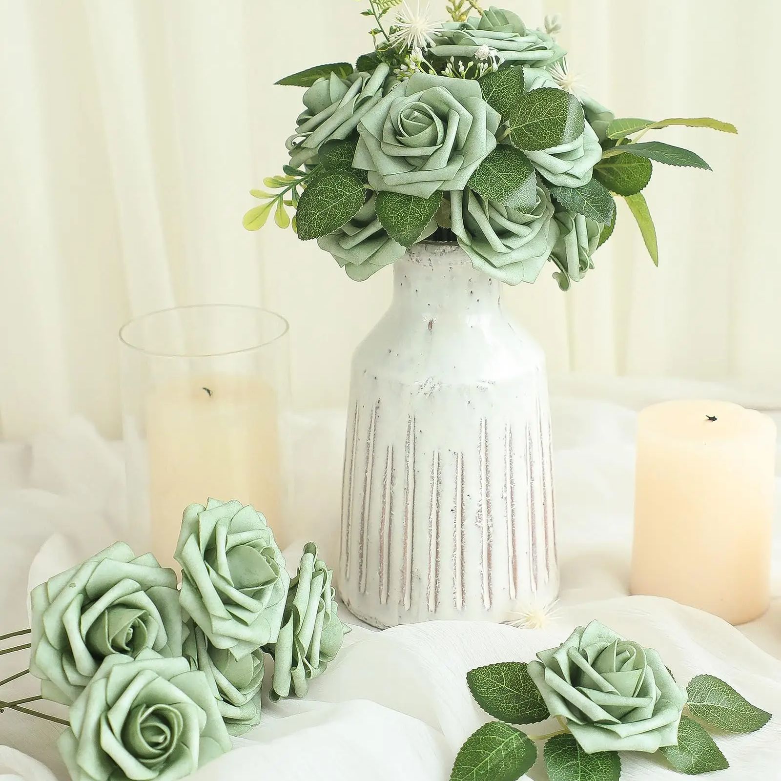 人工緑の泡バラ,偽物の花,結婚式のブーケ,リアルなシャワーセ - Florist Supply Bulk のレビューと価格