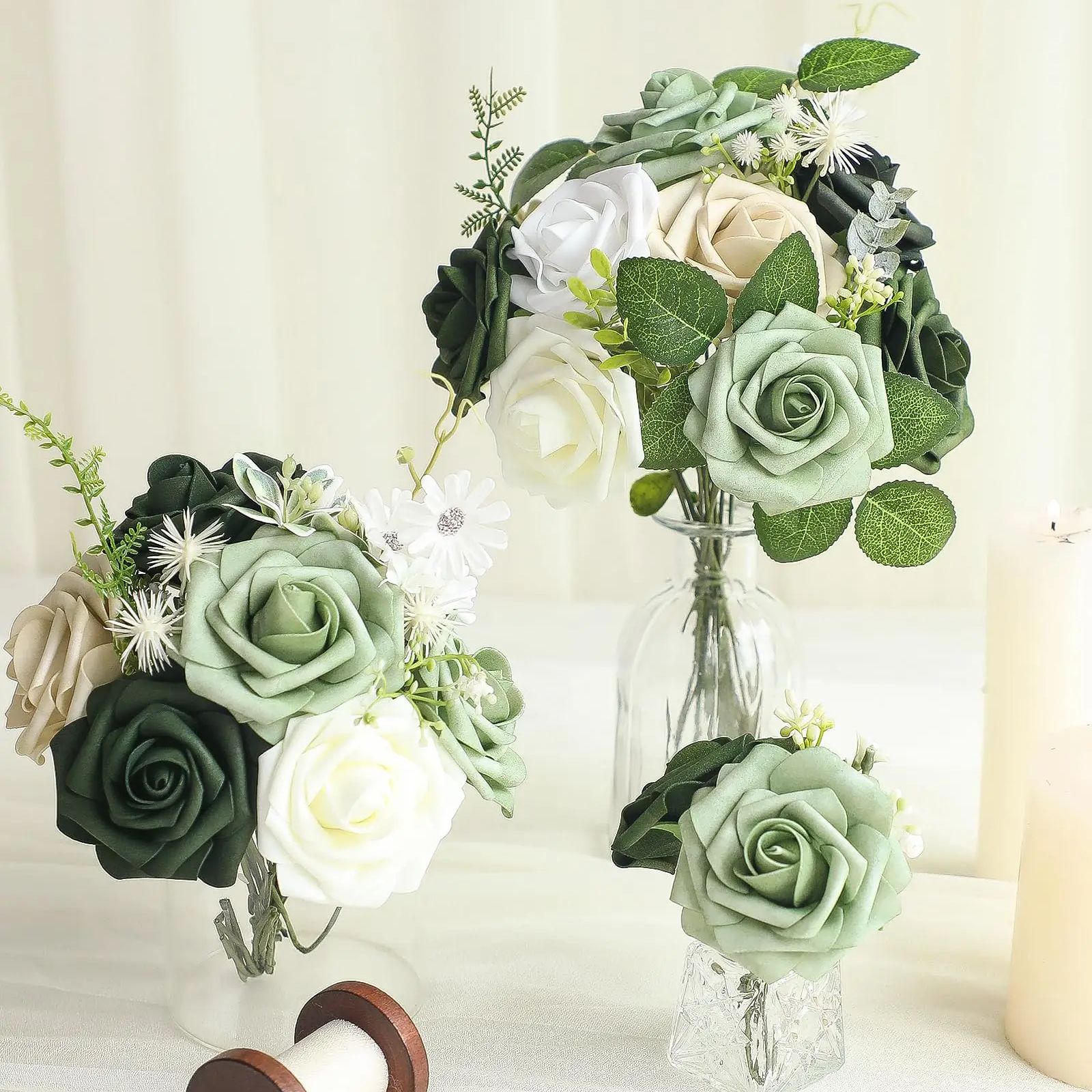 人工緑の泡バラ,偽物の花,結婚式のブーケ,リアルなシャワーセ - Florist Supply Bulk のレビューと価格