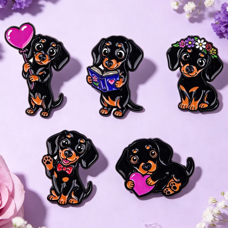 5 個のかわいいダックスフントエナメルピンセットハートフラワ - Florist Supplies のレビューと価格