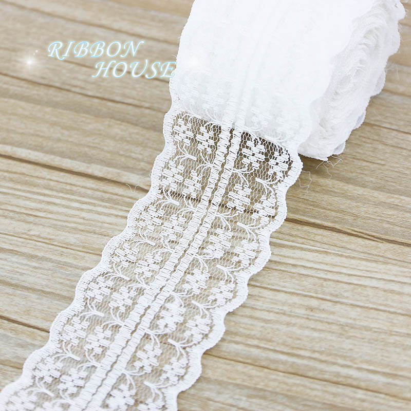 (5ヤード/ロール) 45mm ホワイトレース生地 ウェビン - Ribbon Organza Roll のレビューと価格