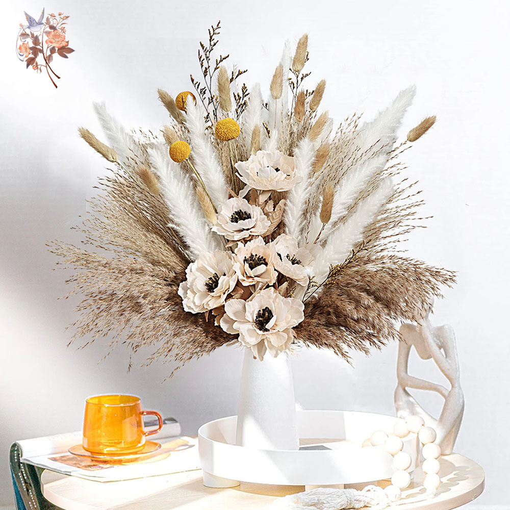 55 個造花花束ふわふわススキミックス偽牡丹モダンラグジュア - Dried Flower Bunch のレビューと価格