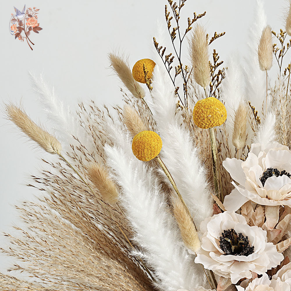 55 個造花花束ふわふわススキミックス偽牡丹モダンラグジュア - Dried Flower Bunch のレビューと価格