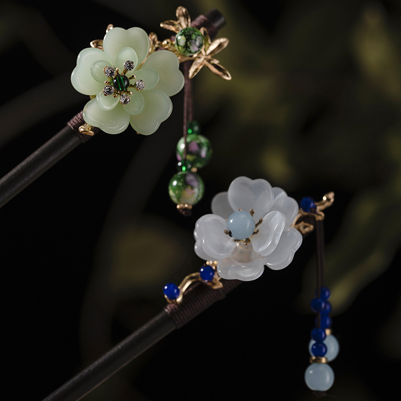 1Pc 木製ヘアピン頭飾り女性のための中国風の花のタッセルヘ - Florist Supplies のレビューと価格