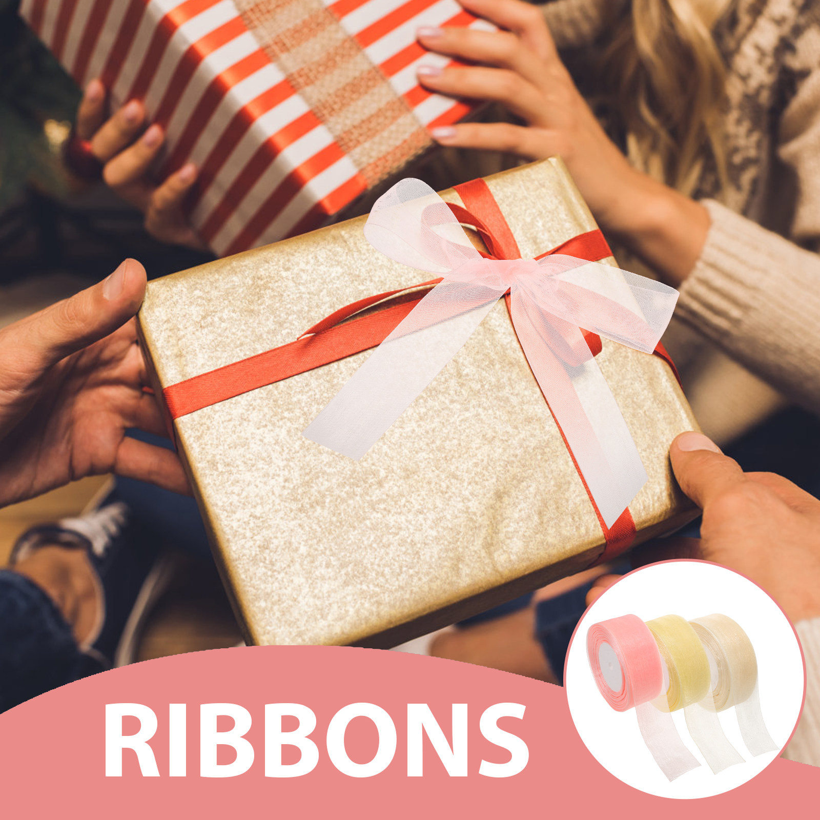 3 ロール シアー オーガンザ リボン 各 50 ヤード 透 - Ribbon Organza Roll のレビューと価格