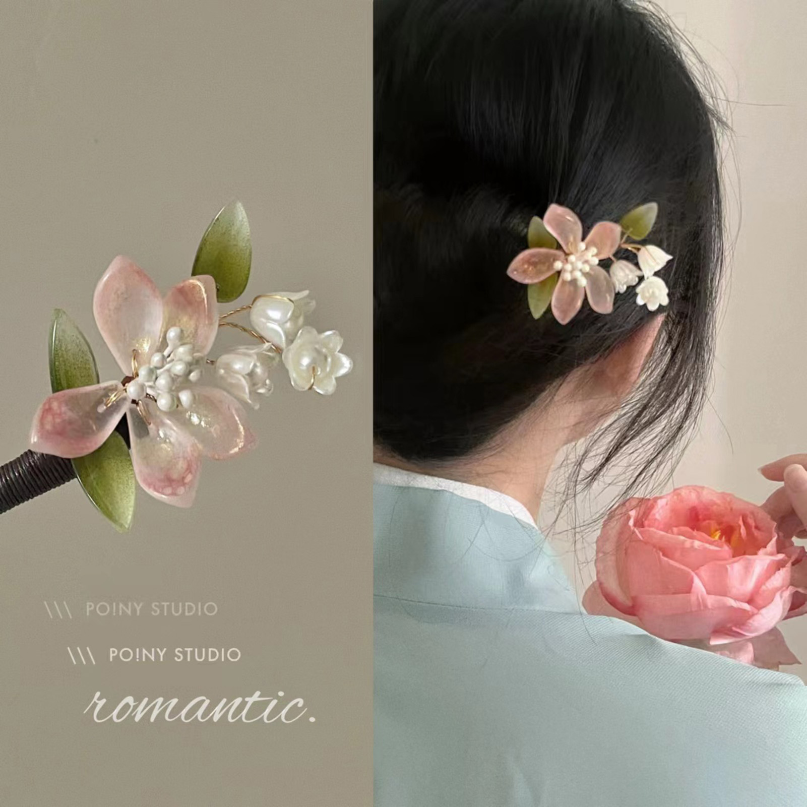 中国風の花のタッセルヘアピンヴィンテージ木製花柄パールヘアス - Florist Supplies のレビューと価格
