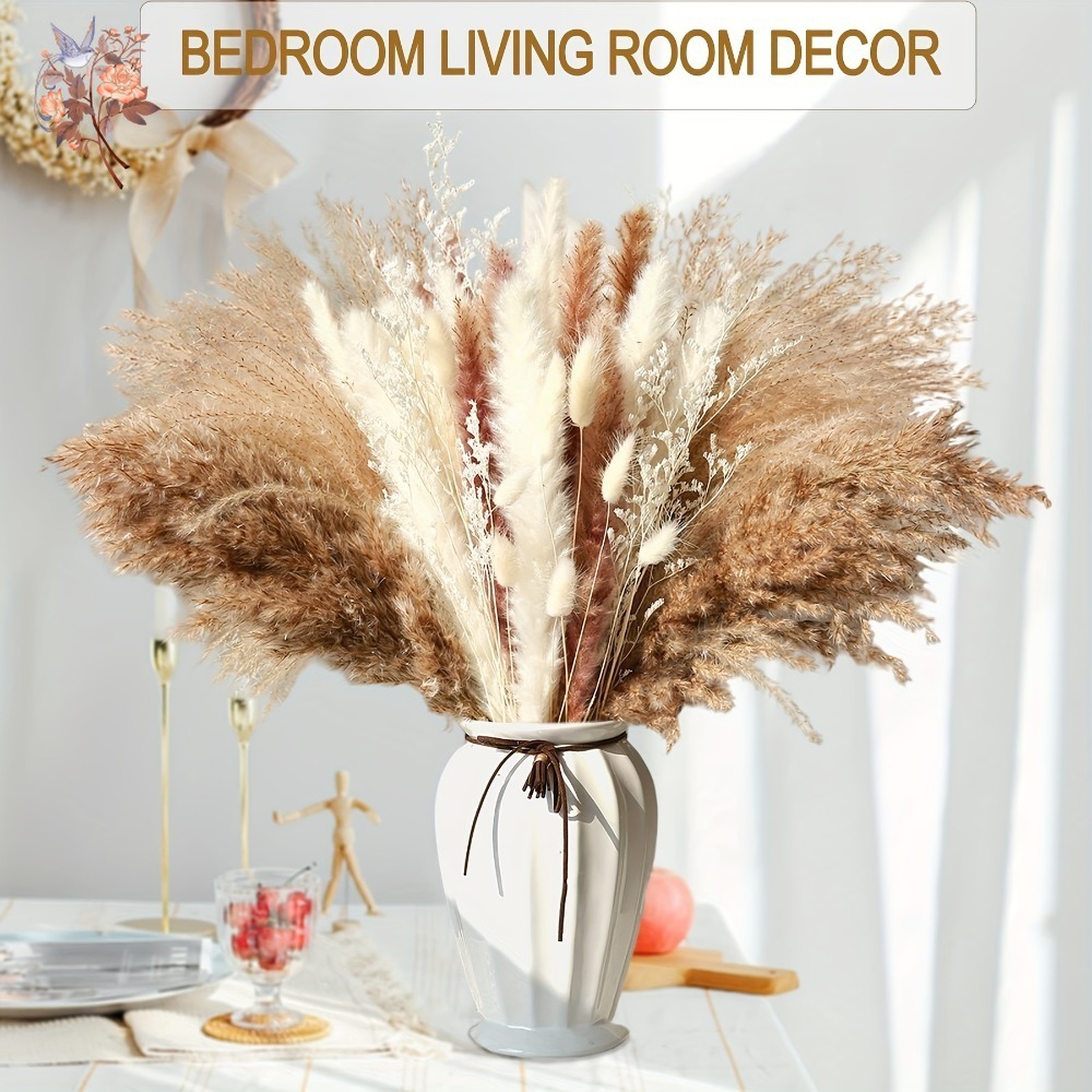 天然ドライフラワーパンパスグラスブーケ、バニーテールグラス、 - Dried Flower Bunch のレビューと価格