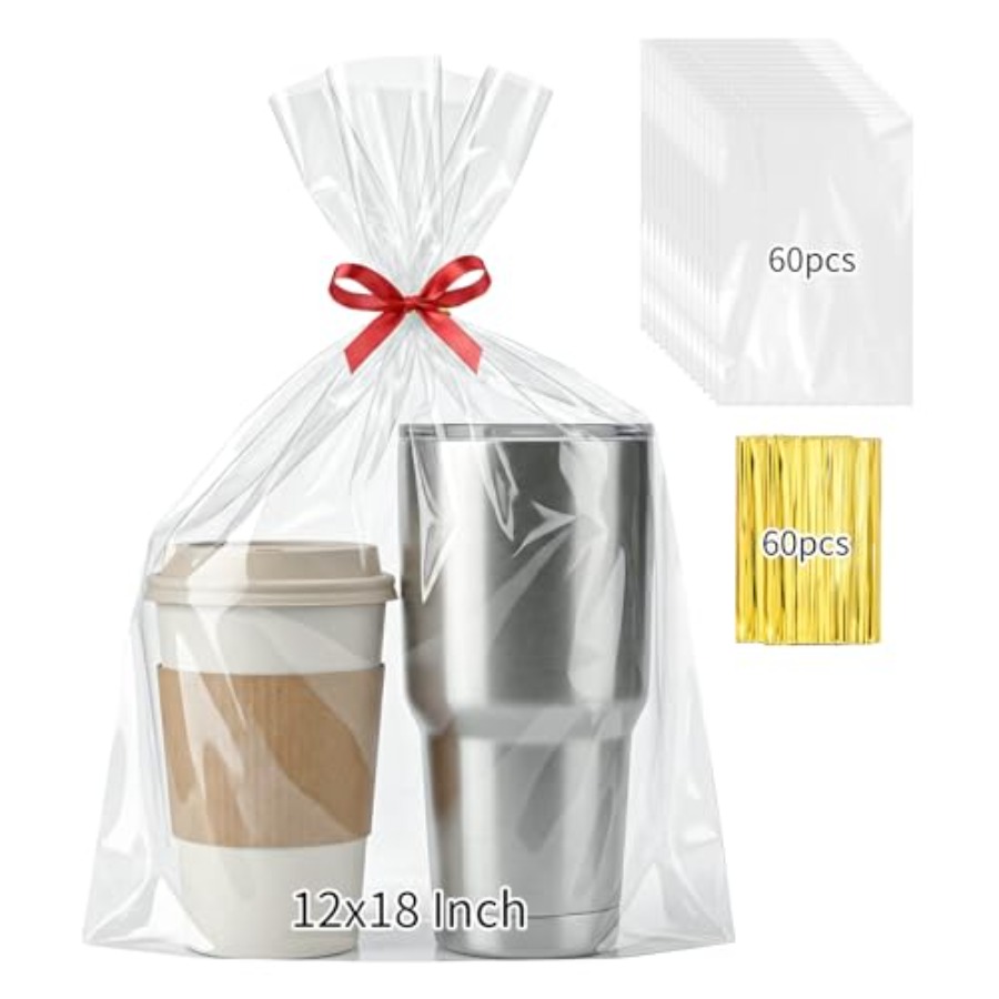 60枚入り セロファンギフトバッグ 12x18インチ 透明ト - Cellophane Wrap Clear のレビューと価格