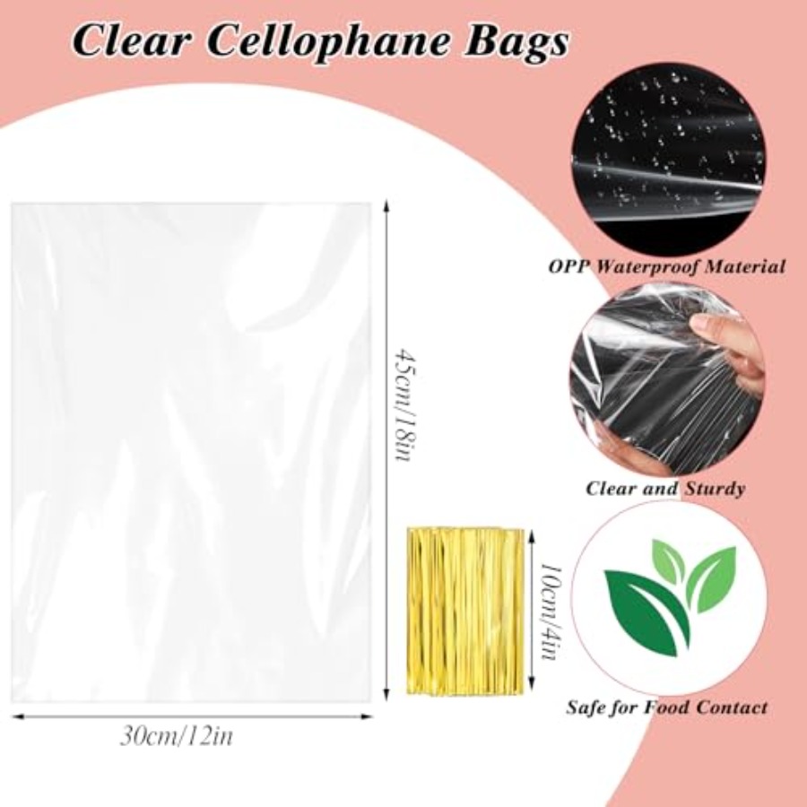 60枚入り セロファンギフトバッグ 12x18インチ 透明ト - Cellophane Wrap Clear のレビューと価格