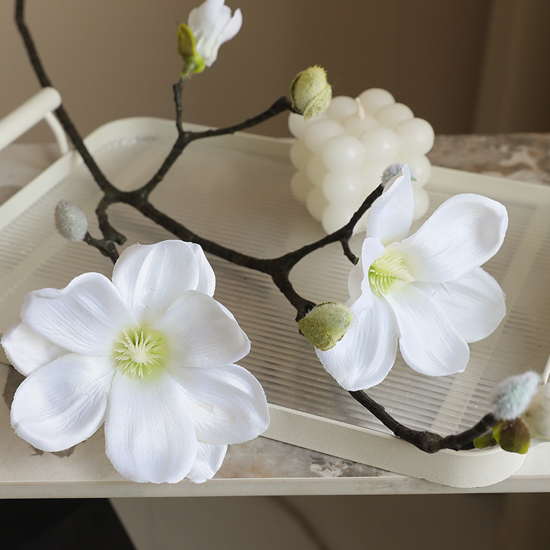 人工マグノリアの花,58cm,家の装飾,レトロな花の装飾品, - Dried Flower Bunch のレビューと価格
