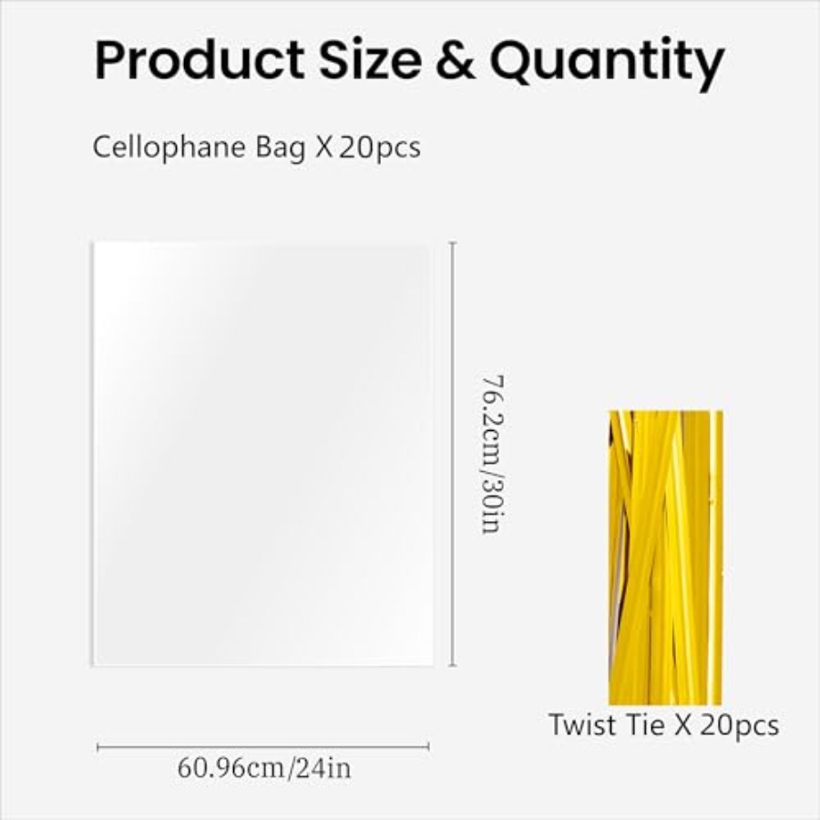 20枚入り透明セロファンバッグ、24x30インチ大型透明バス - Cellophane Wrap Clear のレビューと価格