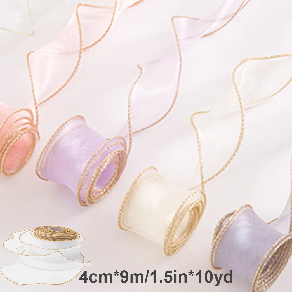 10ヤード/ロール オーガンザリボン ゴールドエッジフィッシ - Ribbon Organza Roll のレビューと価格