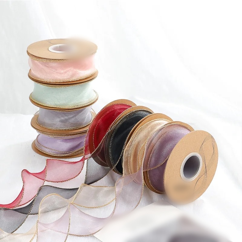 10ヤード/ロール オーガンザリボン ゴールドエッジフィッシ - Ribbon Organza Roll のレビューと価格