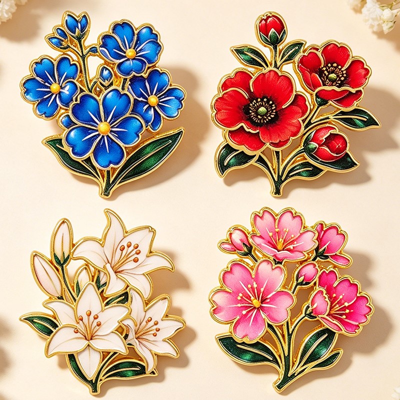 かわいいヴィンテージカラフルな花柄エナメルピンユリチェリーポ - Florist Supplies のレビューと価格