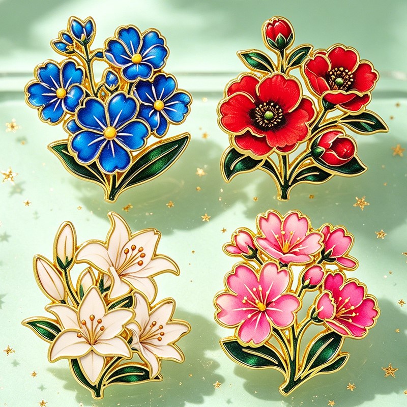 かわいいヴィンテージカラフルな花柄エナメルピンユリチェリーポ - Florist Supplies のレビューと価格