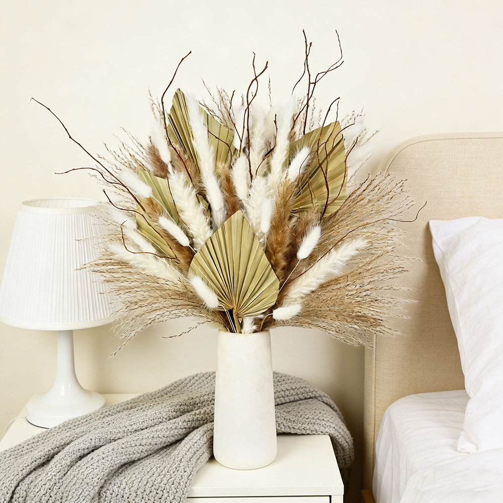 天然乾燥ヤシの葉ブーケミックスパンパスリードエレガントな枝花 - Dried Flower Bunch のレビューと価格