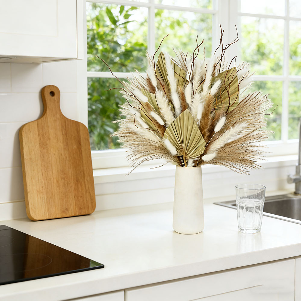 天然乾燥ヤシの葉ブーケミックスパンパスリードエレガントな枝花 - Dried Flower Bunch のレビューと価格