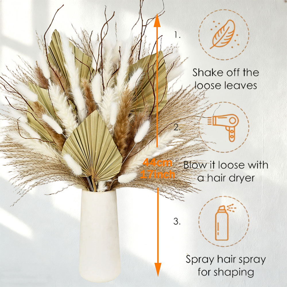 天然乾燥ヤシの葉ブーケミックスパンパスリードエレガントな枝花 - Dried Flower Bunch のレビューと価格